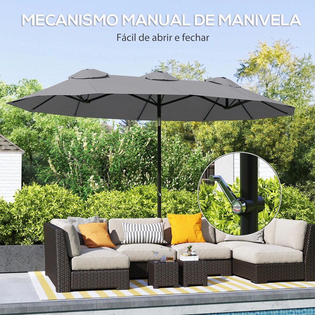 Chapéu de Sol Duplo 285x147x227cm Chapéu de Sol de Jardim com Inclinaç