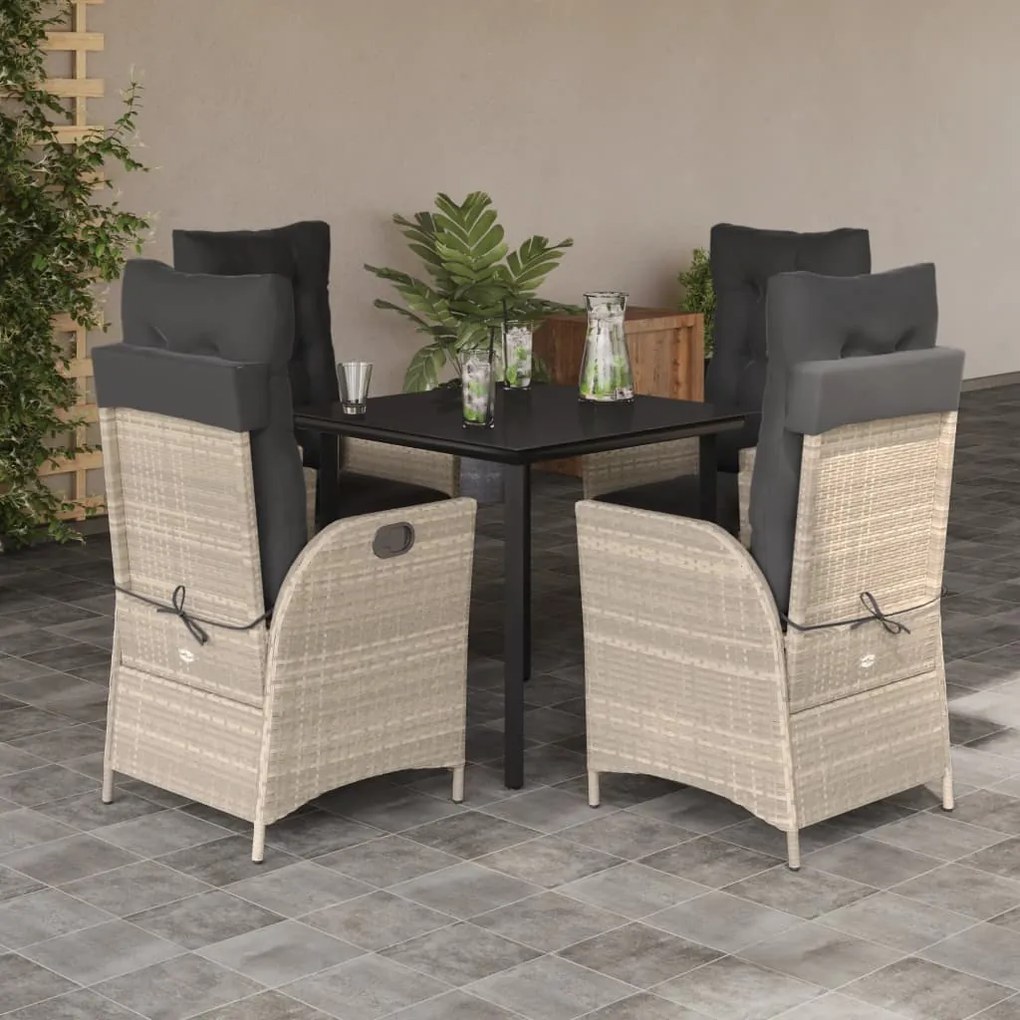 vidaXL 5 pcs conjunto de jantar p/ jardim c/ almofadões cinzento claro