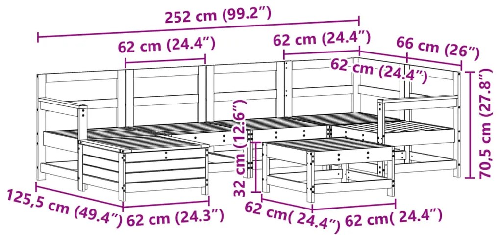7 pcs conjunto sofás jardim madeira abeto-de-douglas