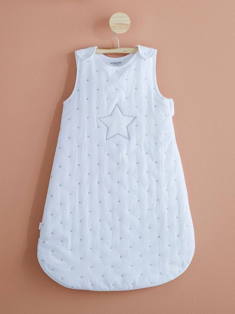 Saco de bebé sem mangas branco/estrelas
