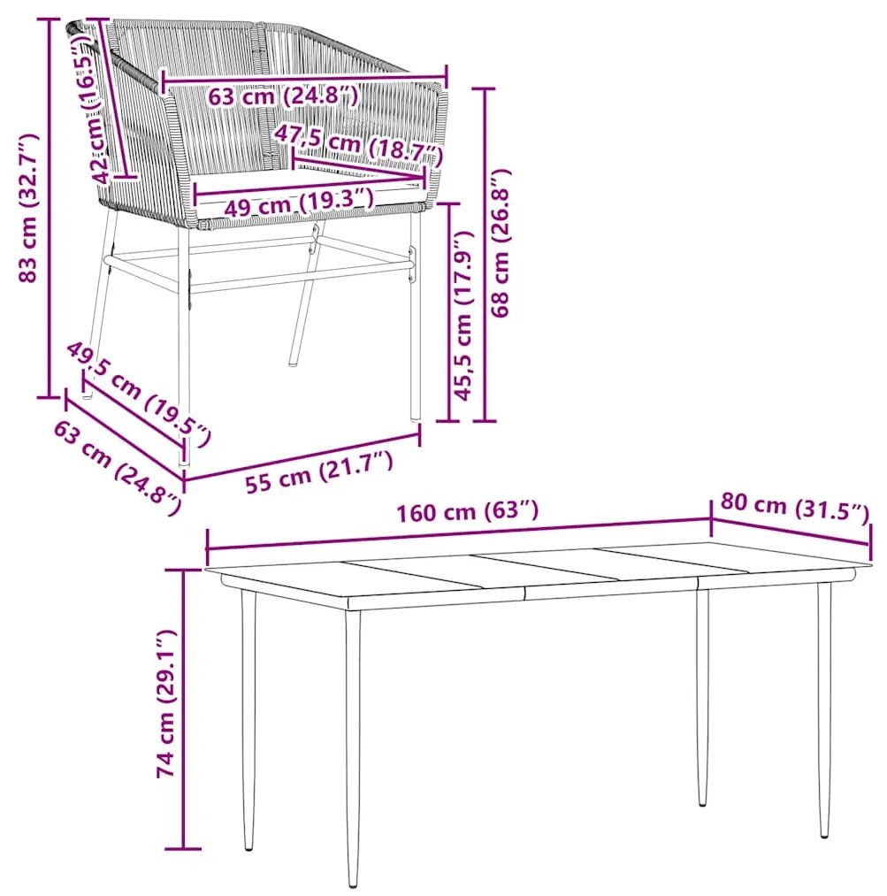 Conjunto jantar jardim 7 peças almofadas vidro vime cinzento PE