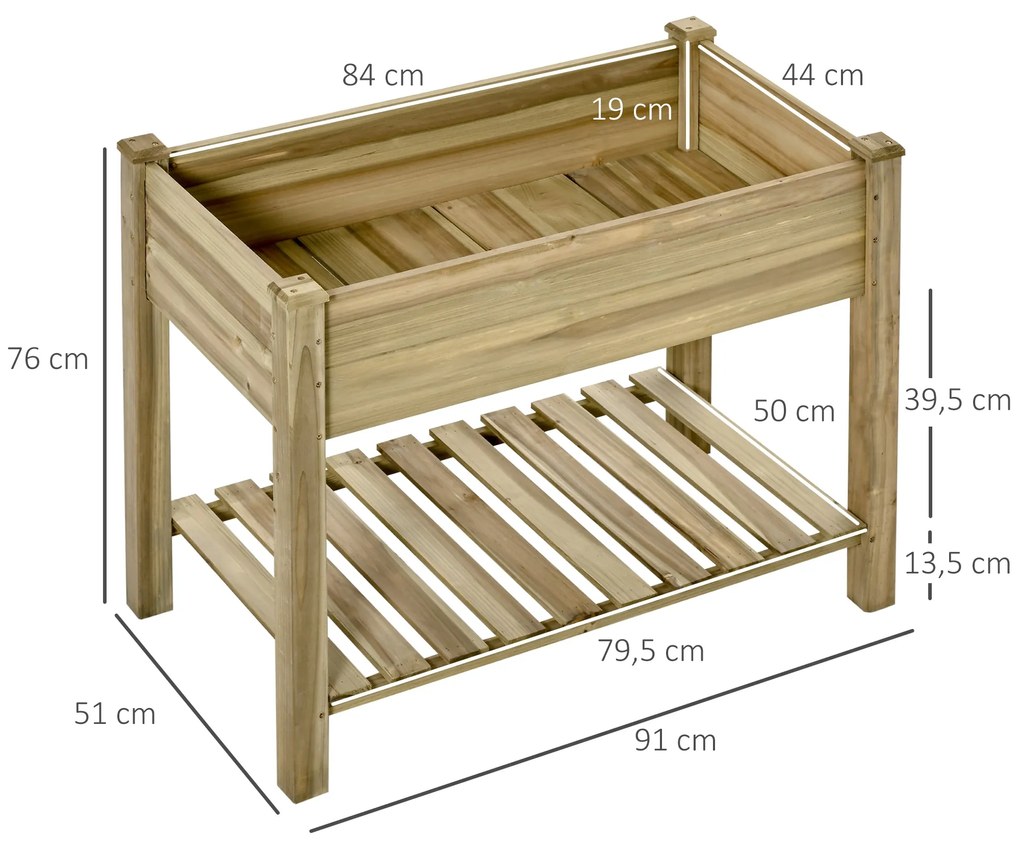 Outsunny Horta Vertical de Madeira com Prateleira 91x51x76cm Mesa de C