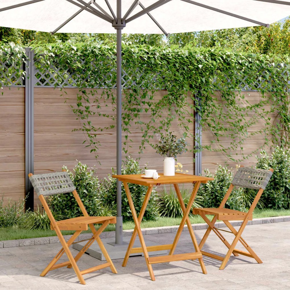 vidaXL 3 pcs conjunto de bistrô vime PE e madeira maciça cinzento