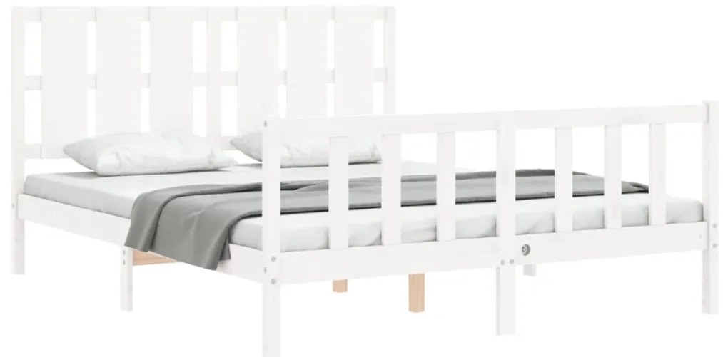 Estrutura de cama King Size com cabeceira madeira maciça branco
