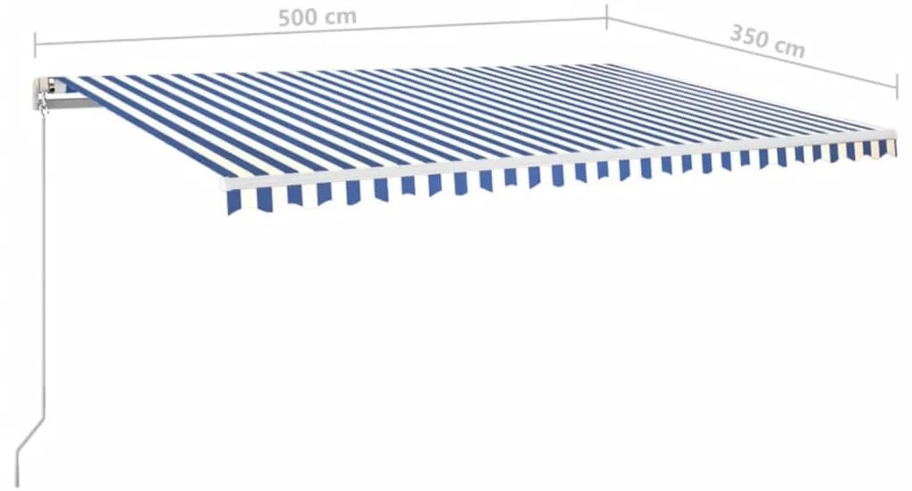 Toldo retrátil manual 500x350 cm azul e branco