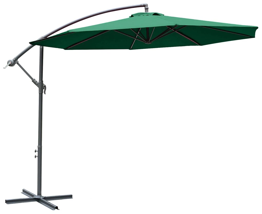 Outsunny Tenda Jardim Inclinável Excêntrica Manivela Φ300x260cm Verde Proteção Solar Cobertura Exterior | Aosom Portugal