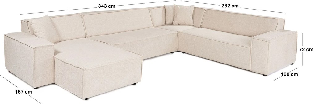 Sofá de Canto Puzzle – Bege – 167 cm x 343 cm x 262 cm