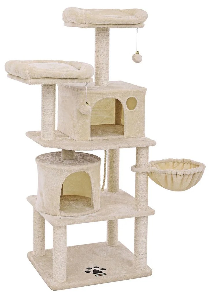 Árvore para gatos FEANDREA, torre alta para gatos, 2 cavernas, bege PCT90M