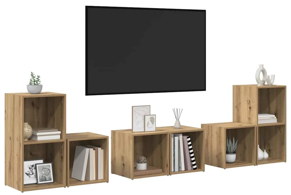Conjunto de Estantes para TV 6 pcs Carvalho Artesanal