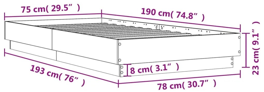 Estrutura de cama 75x190 cm derivados de madeira branco