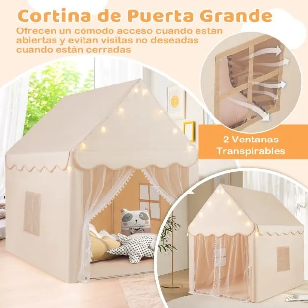 Tenda de brincar para crianças 105 x 120 x 140 cm para interior e exterior com tapete grosso Bege