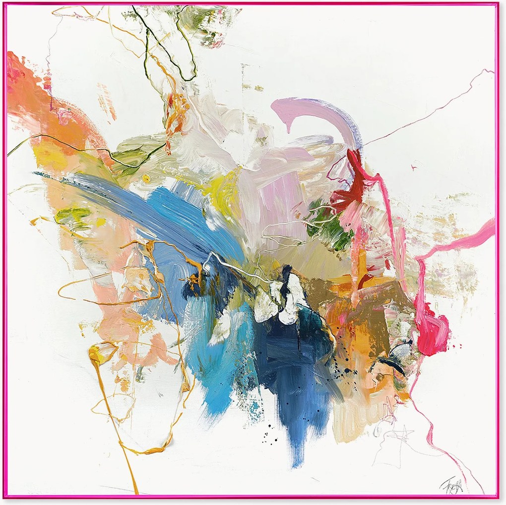 Quadro em tela emoldurado pintado à mão MM