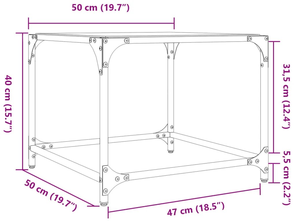 Mesas de centro c/ topo vidro transparente 2 pcs 50x50x40cm aço
