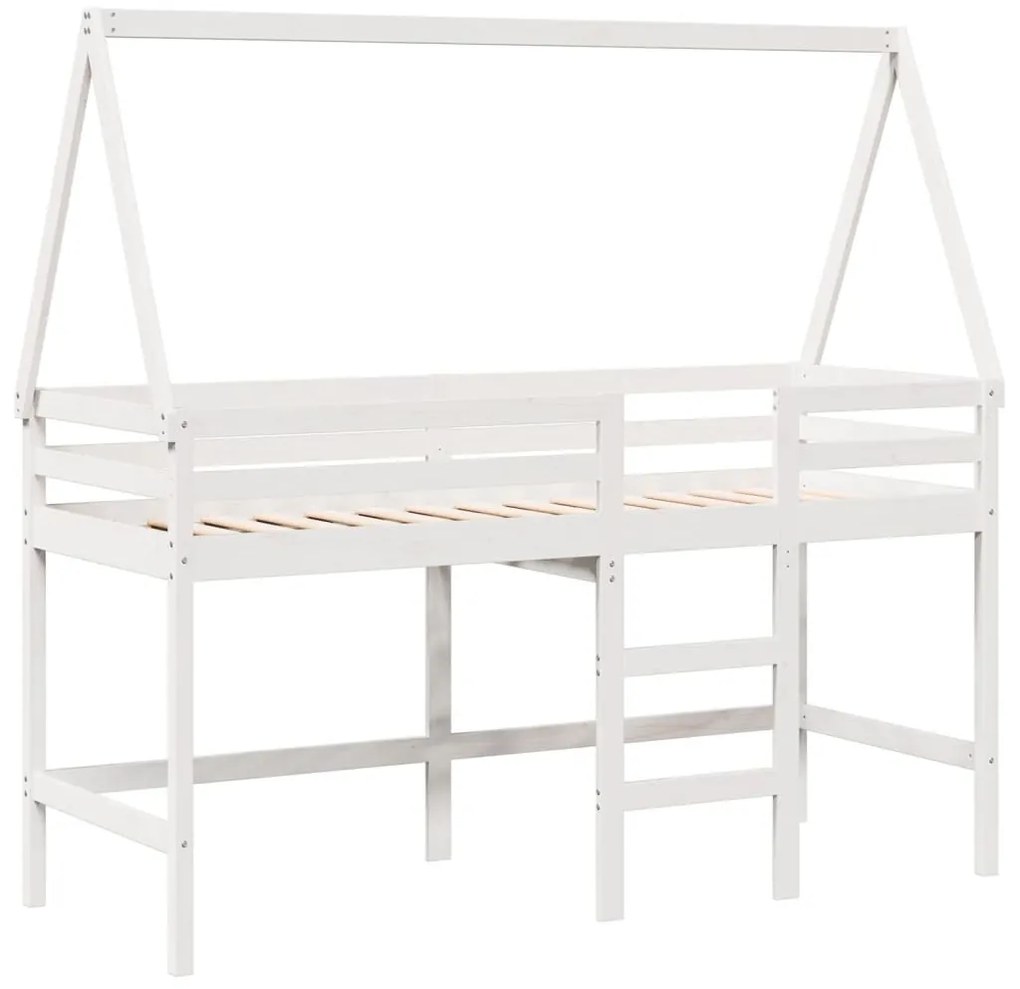 Cama alta c/ escada e telhado 90x190 cm pinho maciço branco