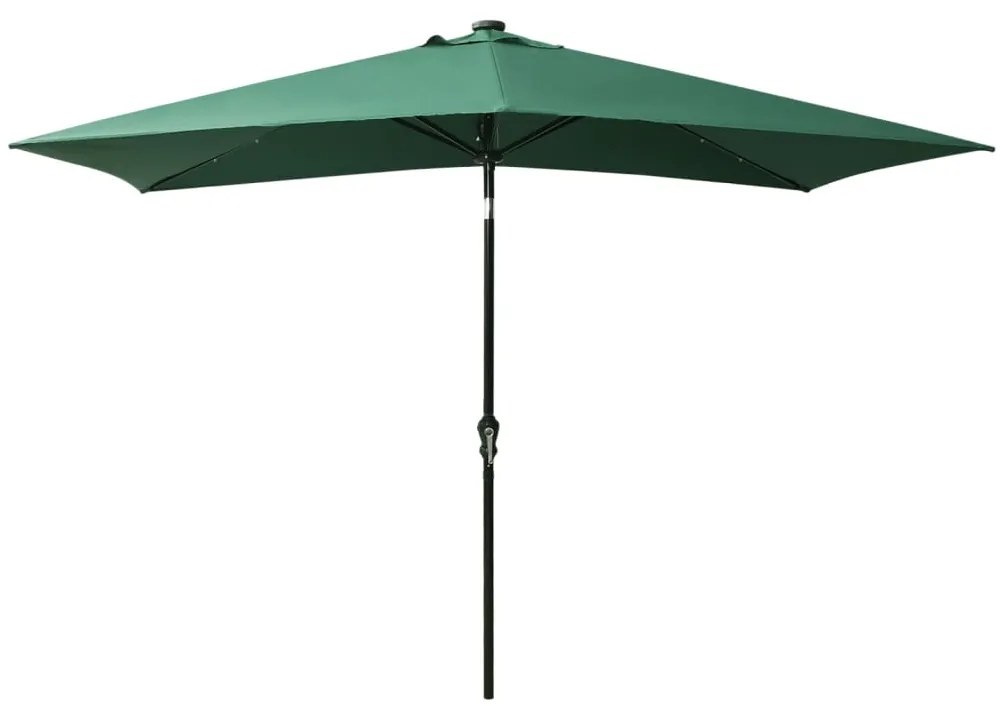 Guarda-sol de jardim com luzes LED e poste de aço 2x3 m verde