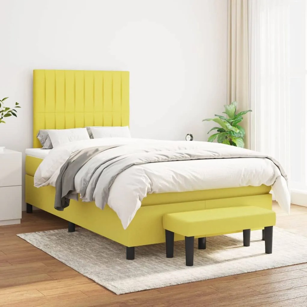 vidaXL Cama com molas/colchão 120x200 cm tecido verde-claro