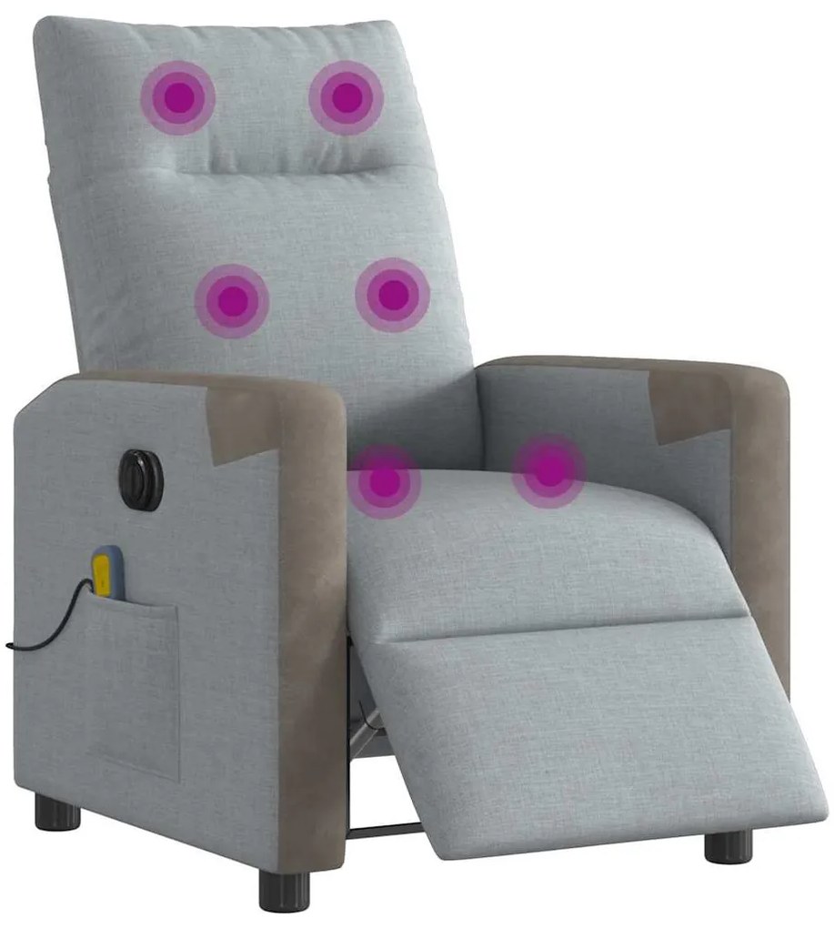 Poltrona de massagens reclinável elétrica tecido cinzento-claro