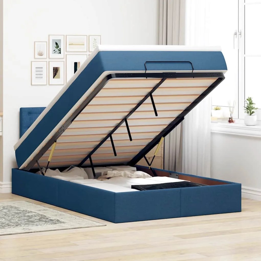 Cama otomana com colchão 120x200 cm tecido azul