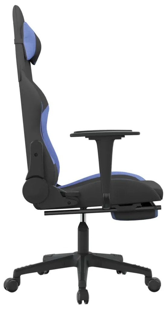 Cadeira de gaming com apoio de pés tecido preto e azul