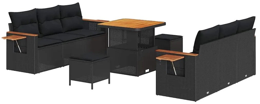 Conjunto de Sofá de Jardim de 9 Peças com Almofadas Vime Polipropileno