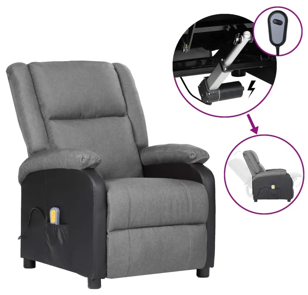 vidaXL Poltrona de massagens elétrica couro art./tecido cinza-claro