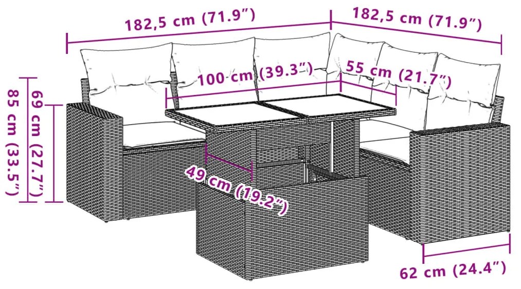 6 pcs conjunto sofás de jardim com almofadões vime cinzento