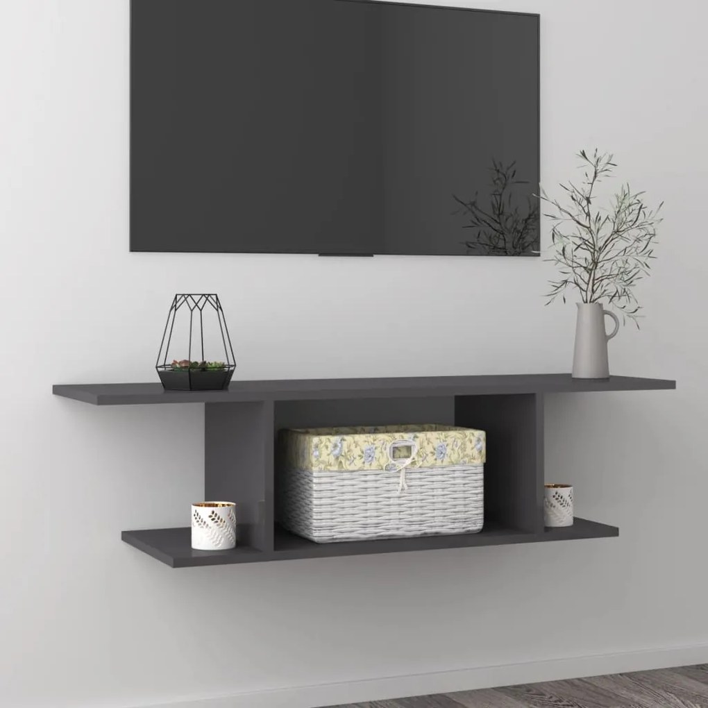 vidaXL Móvel de parede para TV 103x30x26,5 cm cinzento brilhante