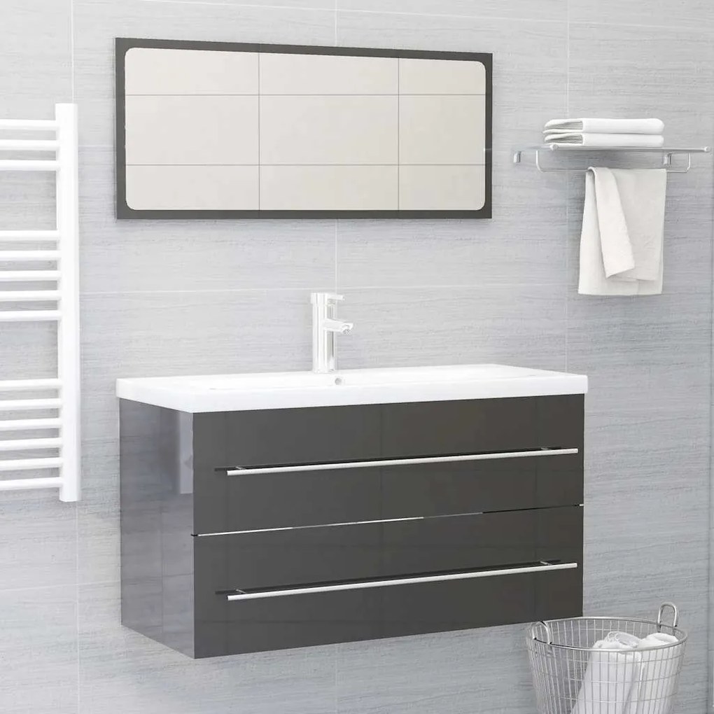 vidaXL 2 pcs conj. móveis casa de banho contraplacado cinza brilhante