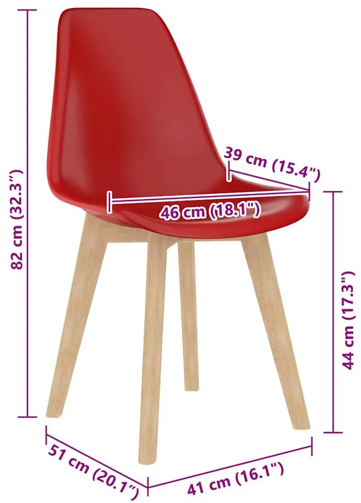 Cadeiras de jantar 6 pcs plástico vermelho