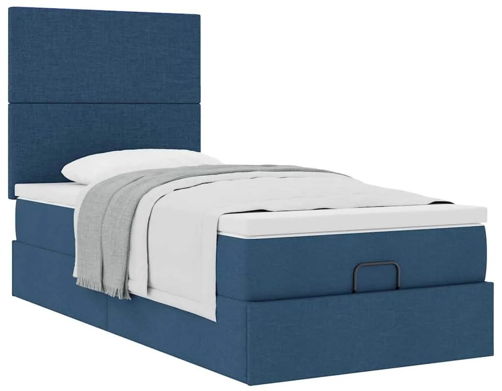 Cama otomana com colchão 90x200 cm tecido azul