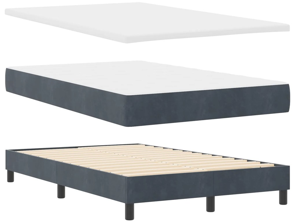Cama Box Spring com Colchão Cinza Escuro 120x200 cm Veludo