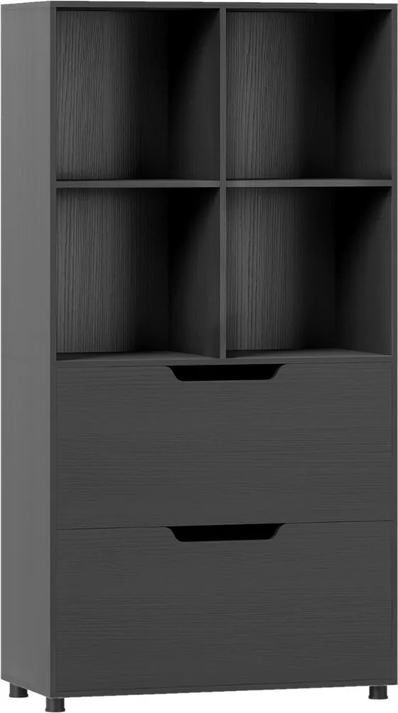 Estante com 4 cubos 70 x 33,5 x 130 cm com 2 gavetas com 5 níveis Design moderno em madeira para sala ou escritório Preto
