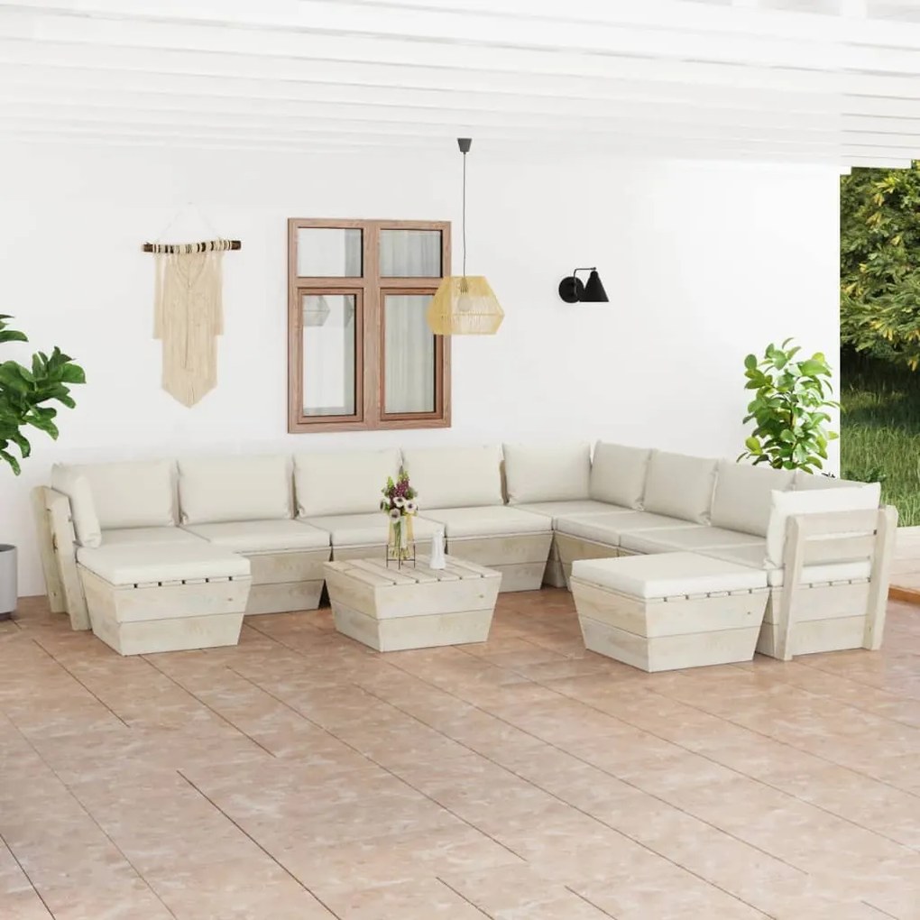 vidaXL 11 pcs conjunto lounge de paletes + almofadões madeira de abeto