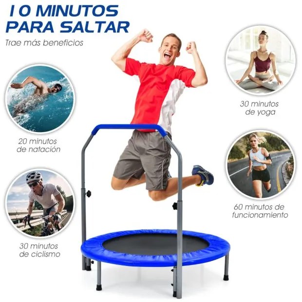 Mini Trampolim Dobrável 101 cm de Treino Fitness para Adultos e Crianças com Pega Ajustável em Altura Azul