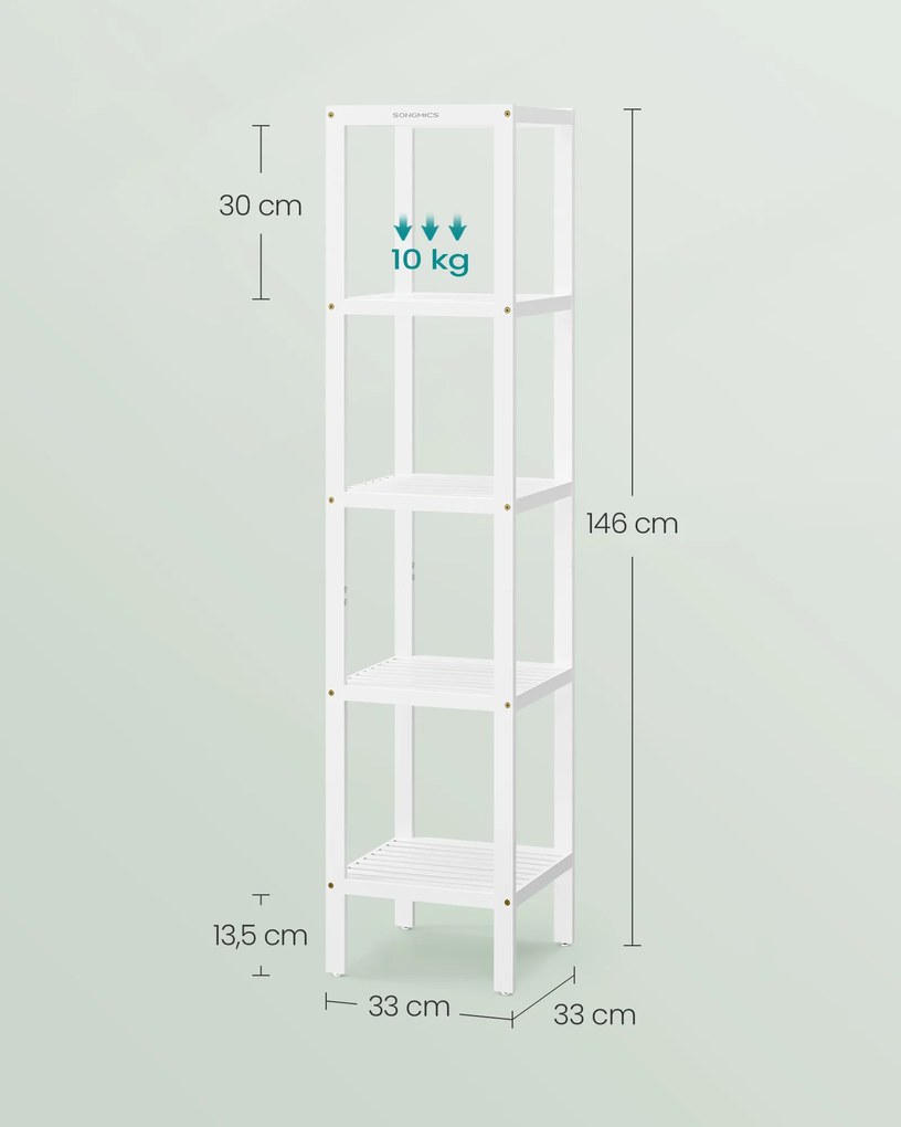 Estante estreita com 5 níveis 33 x 33 x 146 cm branco