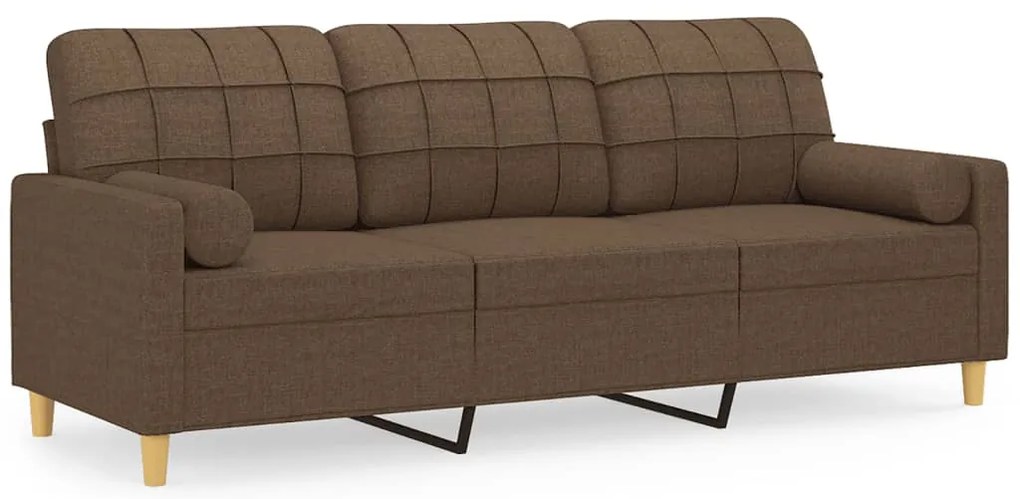Sofá 3 lugares + almofadas decorativas 180 cm tecido castanho