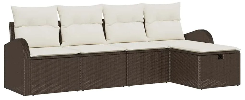 Conjunto de 5 Peças de Sofá de Jardim com Almofadas de Vime Poliéster