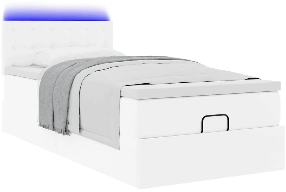 Estrutura de cama otomana com colchão 100x200 cm branco puro