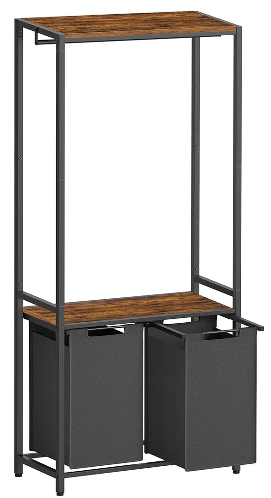 Cesto para roupa suja com bengaleiro 2 compartimentos 73 x 33 x 177 cm castanho vintage - preto