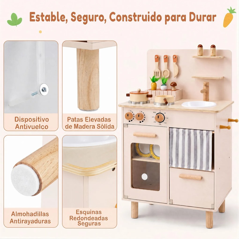 Cozinha Infantil de Brinquedo, 54 x 30,5 x 80,5 cm, Arrumação Integrada, Bege