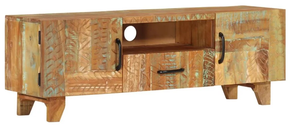 Móvel TV esculpido à mão 120x30x40cm madeira recuperada maciça
