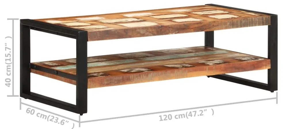 Mesa de centro 120x60x40 cm madeira recuperada maciça