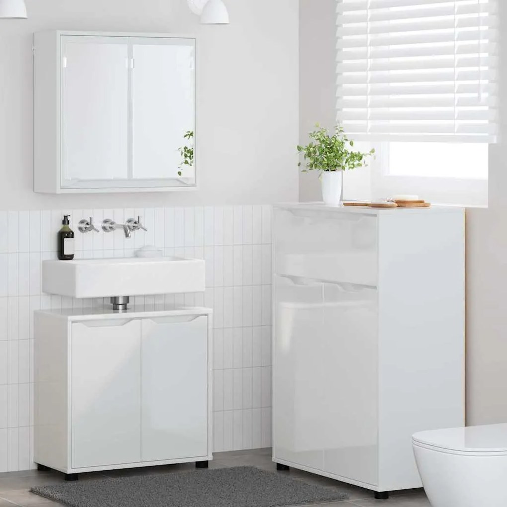 vidaXL Conjunto de Móveis para Banheiro Manual 3 pcs Branco Brilhante
