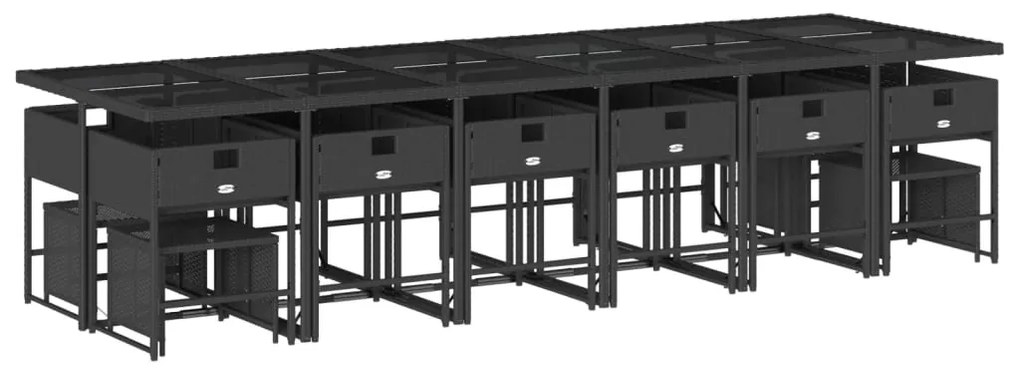 17 pcs conjunto de jantar p/ jardim c/ almofadões vime PE preto
