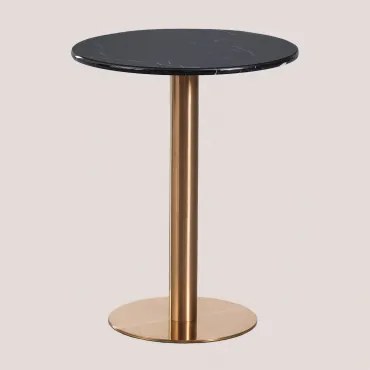 Mesa De Bar Redonda Em Pedra Natural Xiren Mármore Nero Marquina & Ø60 Cm & Oro Rosa - Sklum