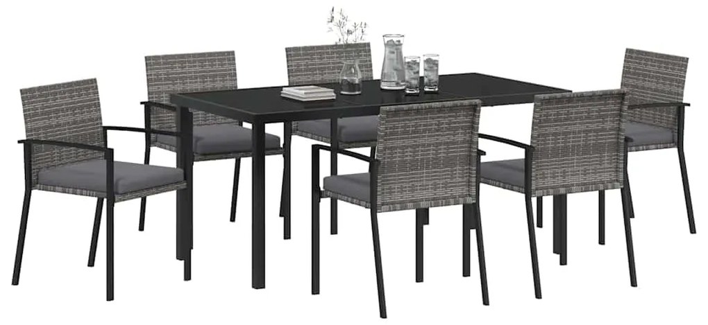 Conjunto de Jantar de Jardim de 7 Peças Cinza Rattan Polímero