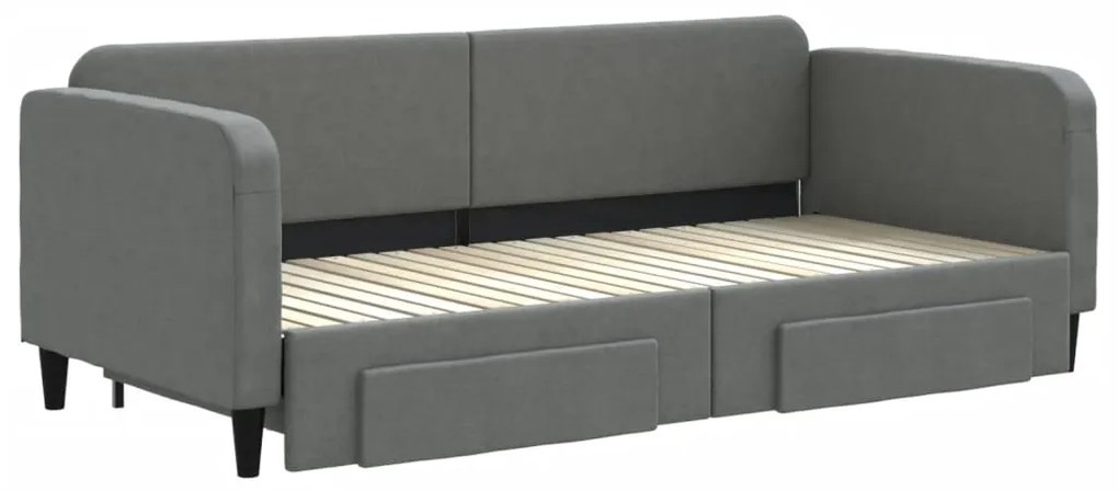 Sofá-cama c/ gavetão e gavetas 90x200 cm tecido cinzento-escuro