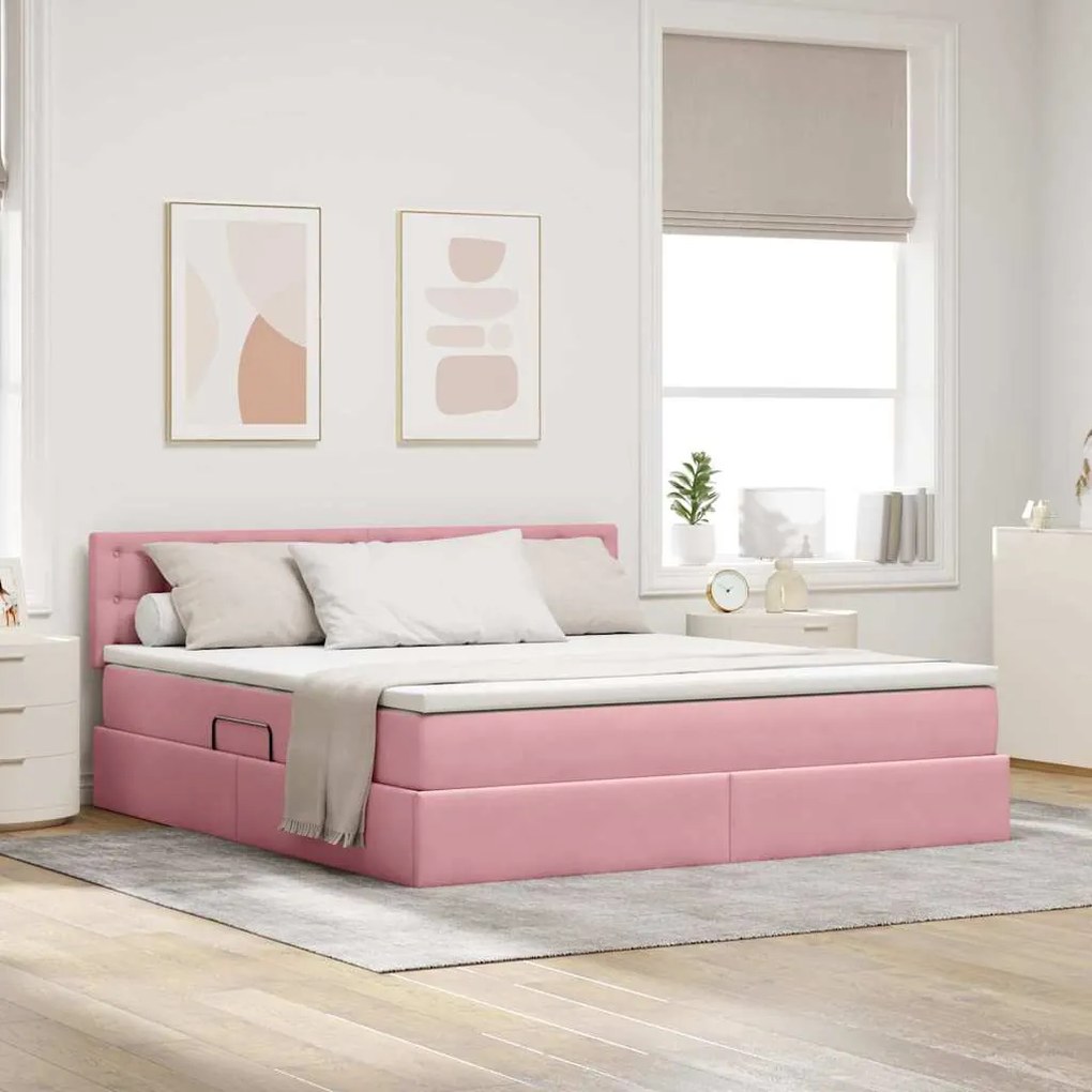 vidaXL Cama com Armazenamento com colchão Rosa 160 x 200 cm Veludo