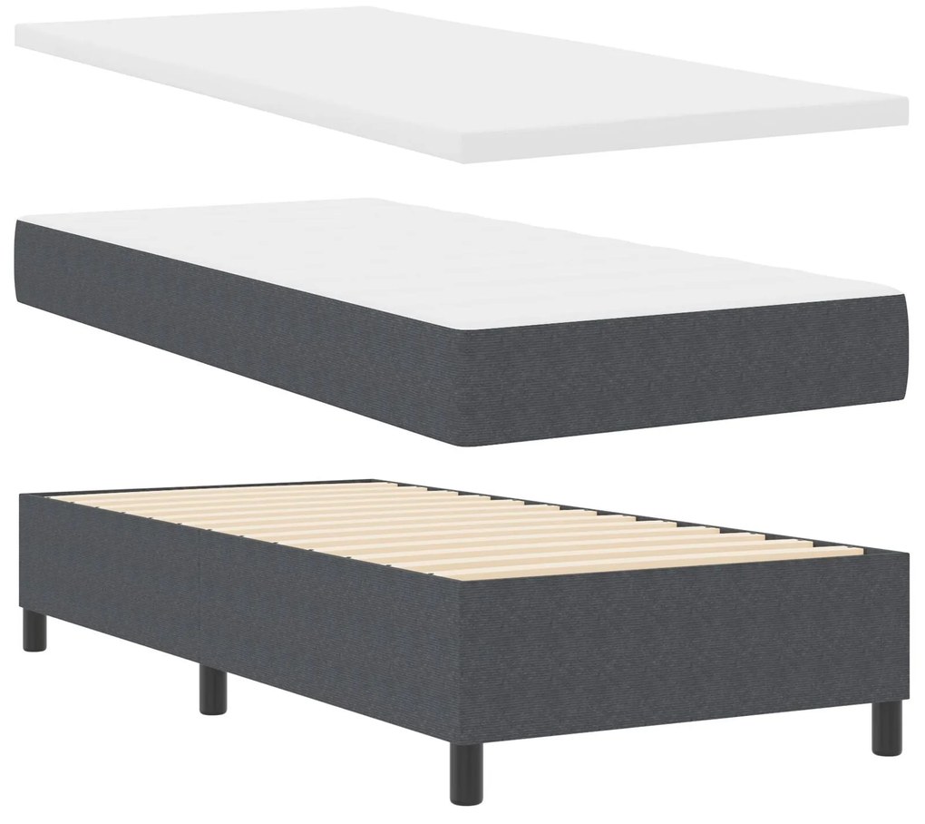 Cama Box Spring com Colchão Cinza Escuro Individual Tecido de Veludo C