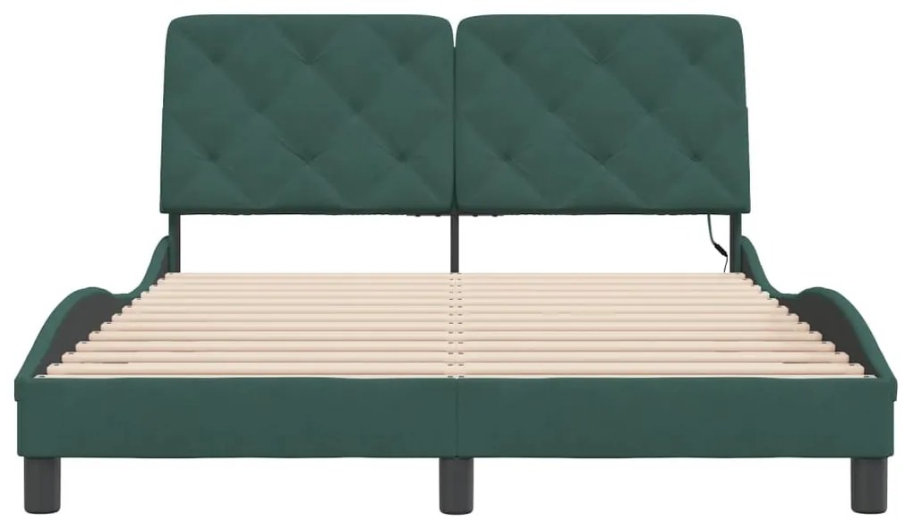 Estrutura de cama c/ luzes LED 140x200 cm veludo verde-escuro